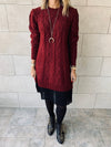 Burgundy Cable Plisse Hem Dress
