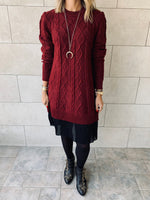 Burgundy Cable Plisse Hem Dress