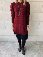 Burgundy Cable Plisse Hem Dress