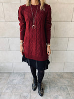 Burgundy Cable Plisse Hem Dress