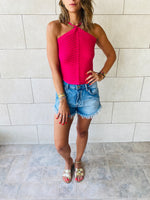 Fuchsia Crochet Halter Top