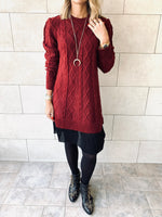 Burgundy Cable Plisse Hem Dress
