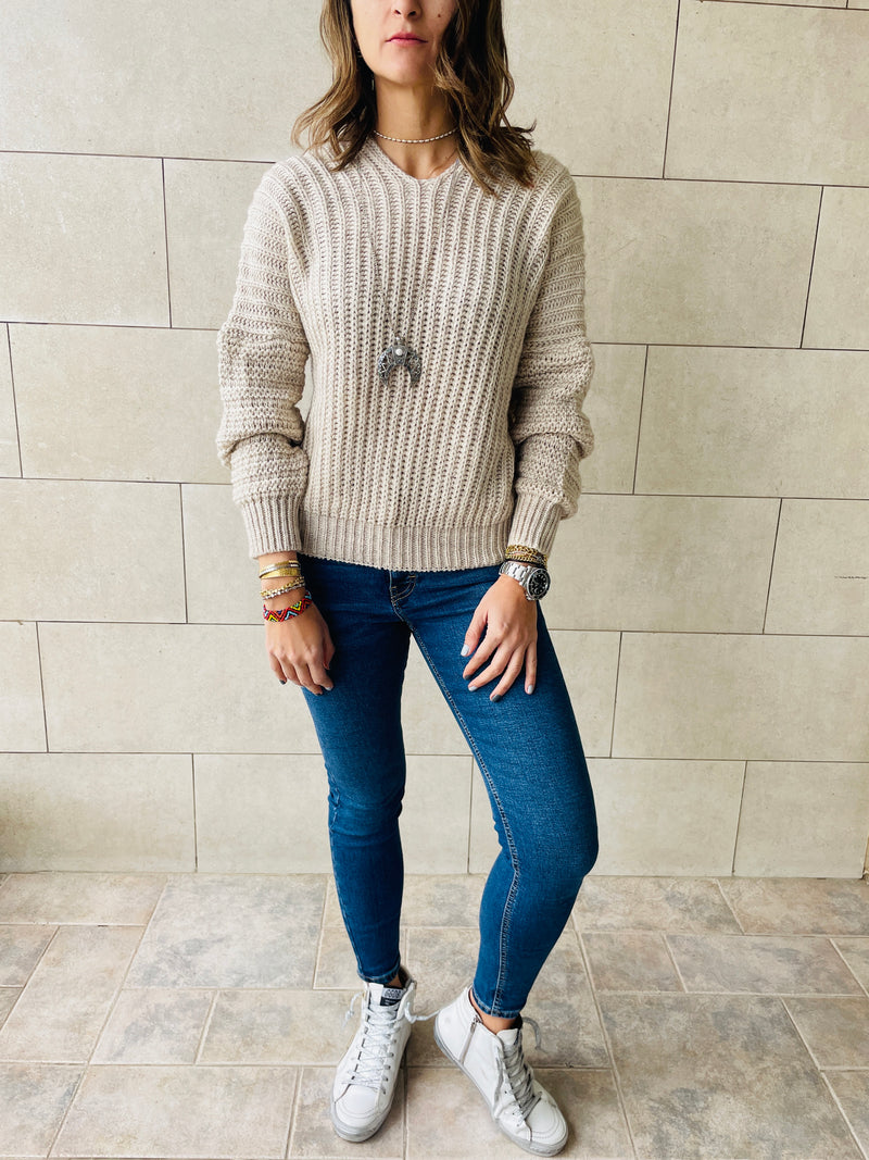 Beige Slouch Knit Pullover