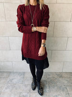 Burgundy Cable Plisse Hem Dress