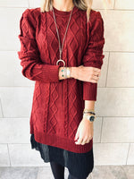 Burgundy Cable Plisse Hem Dress