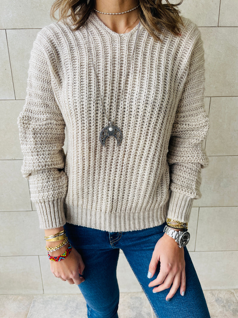 Beige Slouch Knit Pullover