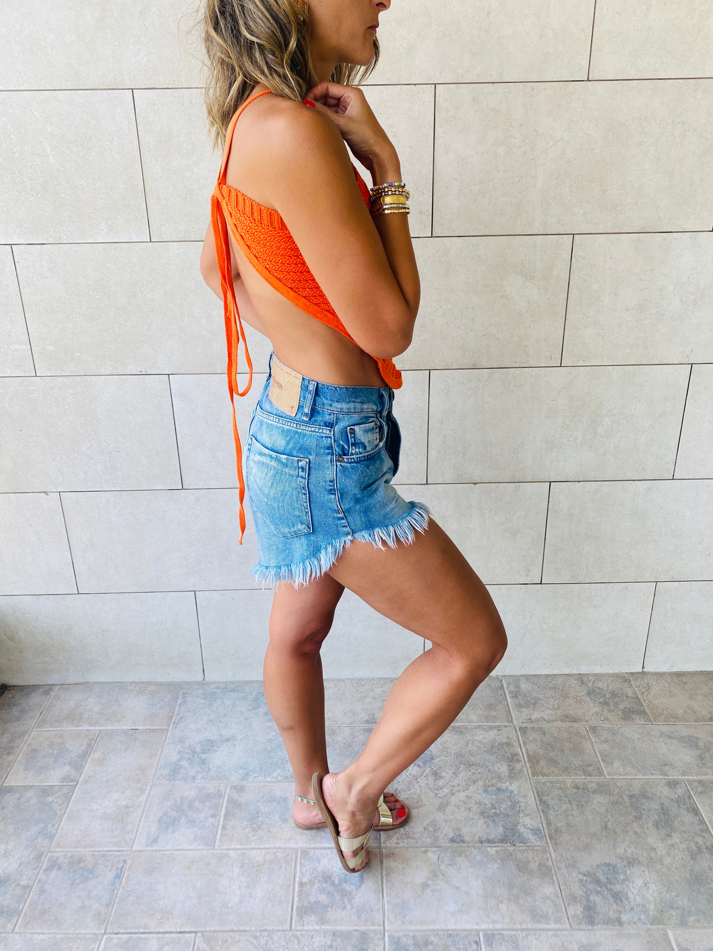 Orange Crochet Halter Top