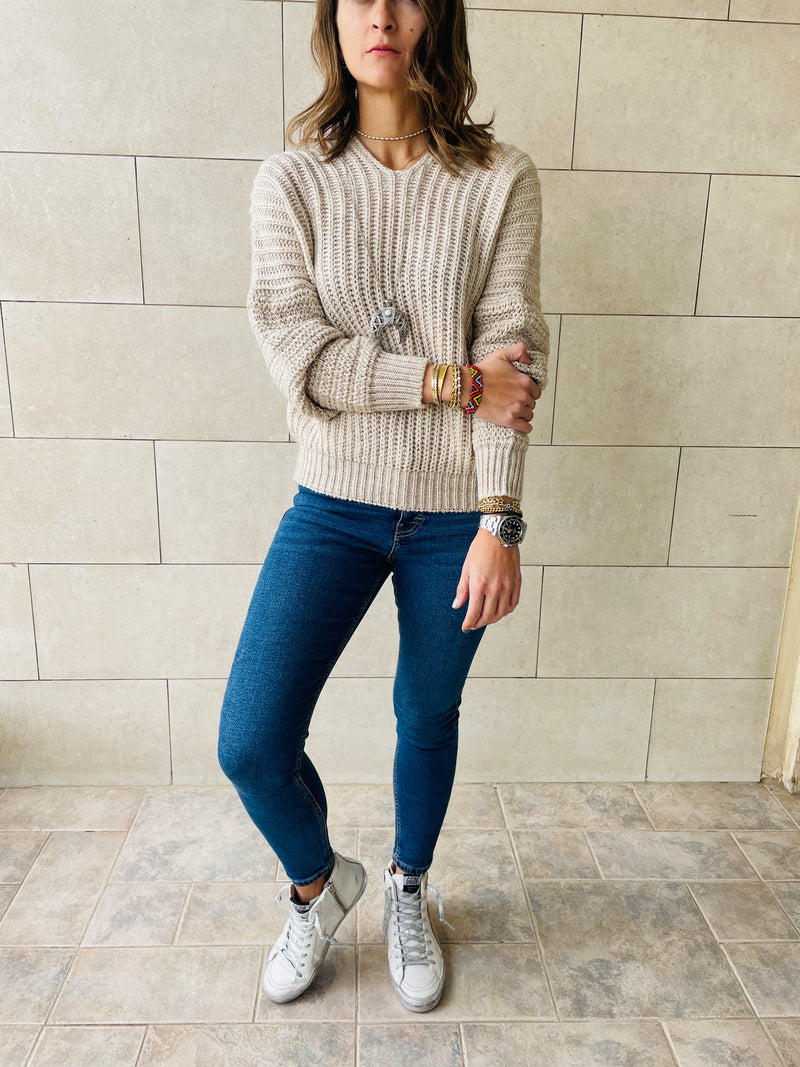 Beige Slouch Knit Pullover