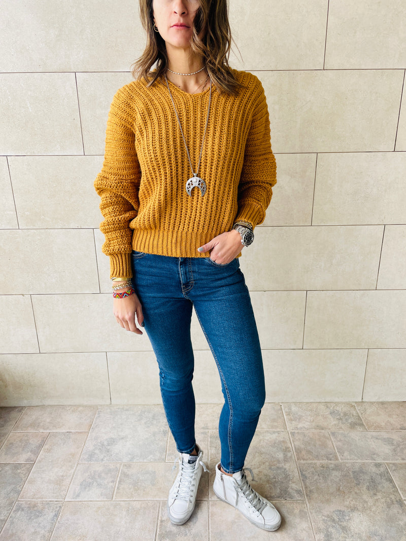 Mustard Slouch Knit Pullover