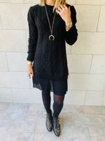 Black Cable Plisse Hem Dress