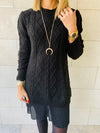 Black Cable Plisse Hem Dress