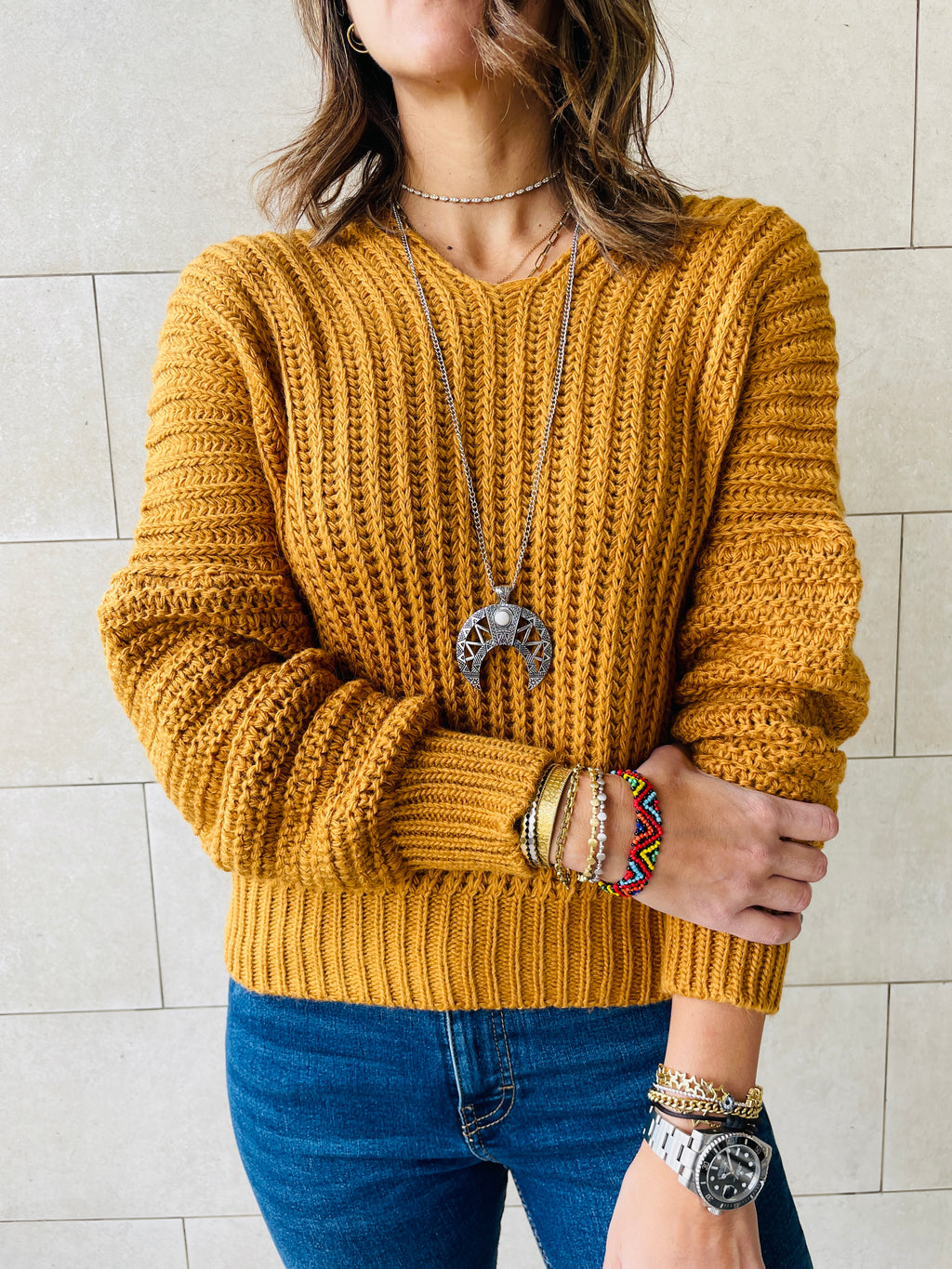 Mustard Slouch Knit Pullover
