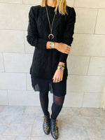 Black Cable Plisse Hem Dress