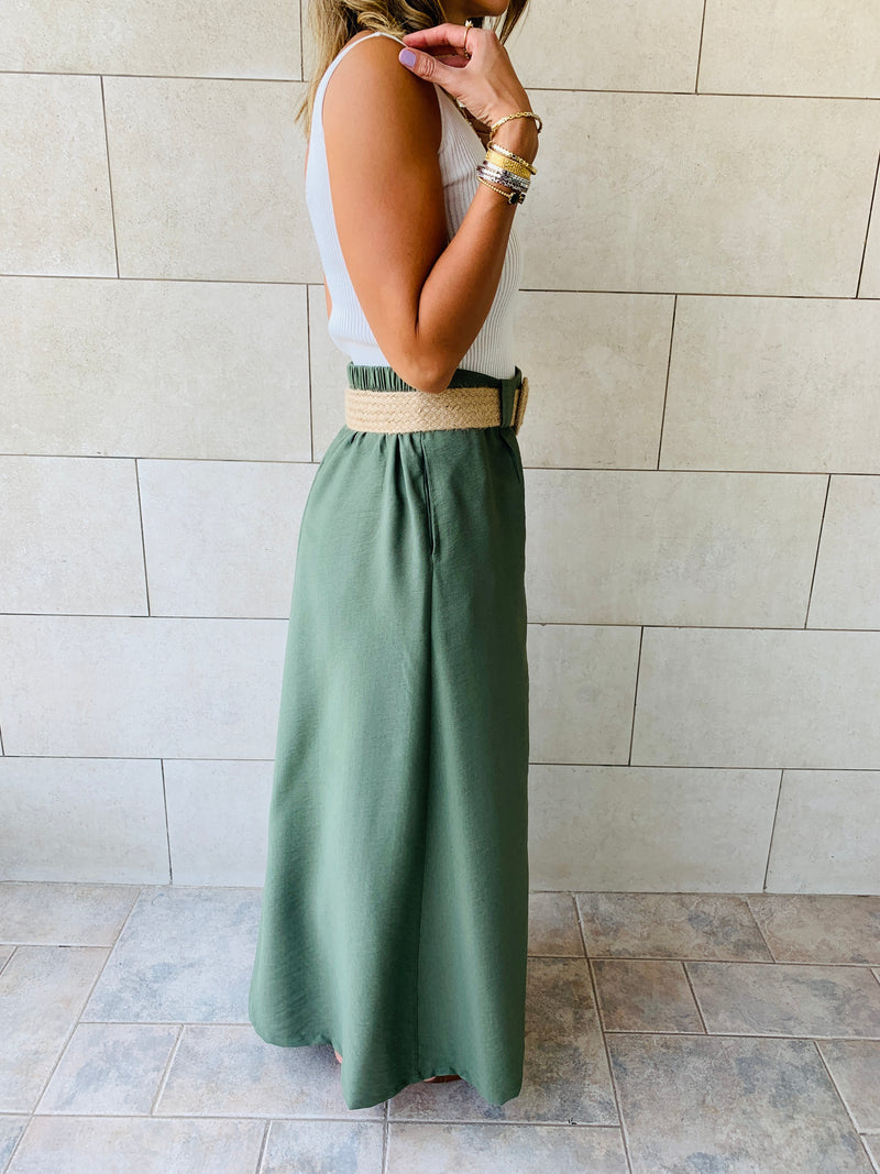 Olive Belted Skirt