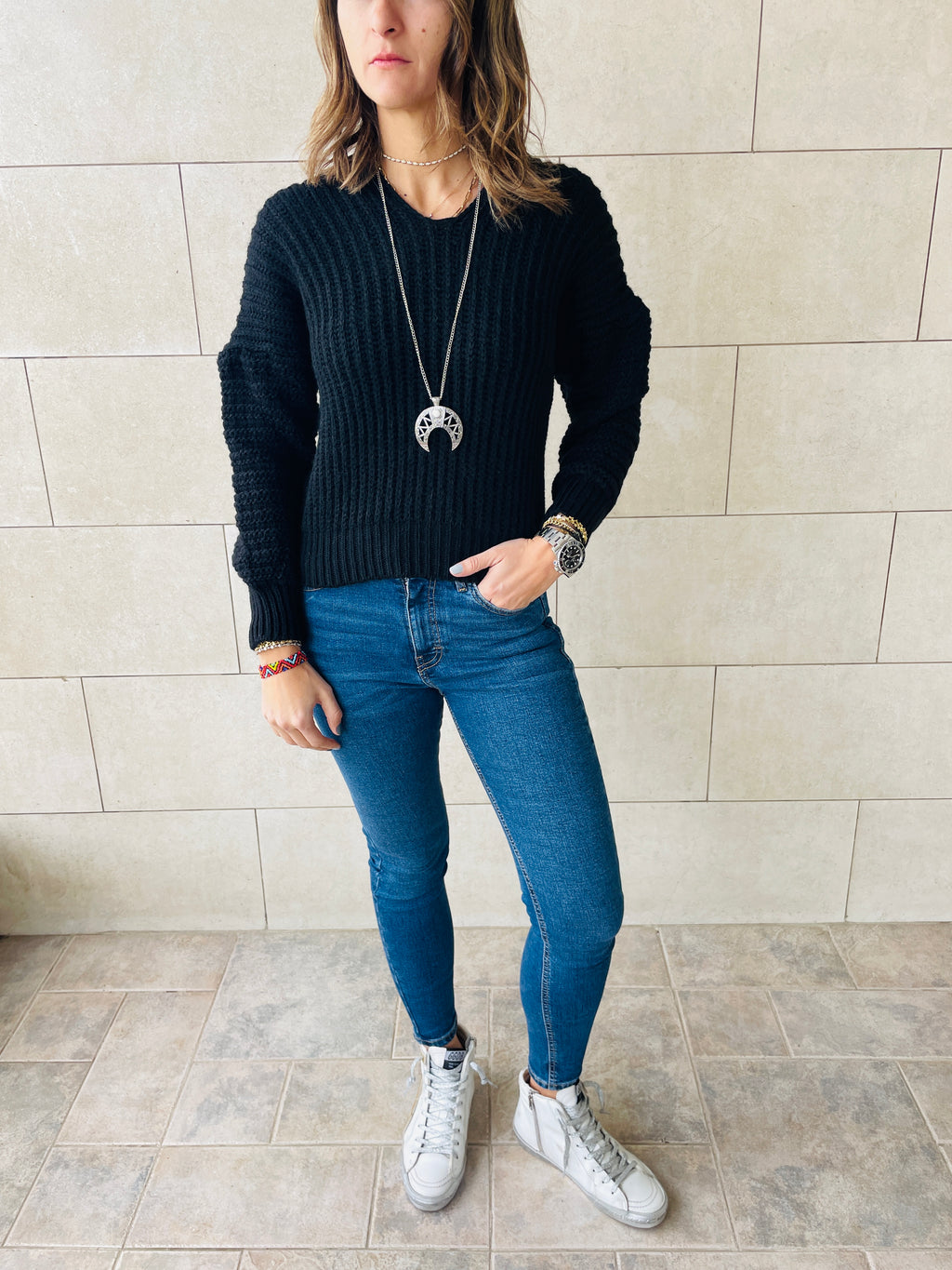 Black Slouch Knit Pullover