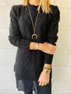 Black Cable Plisse Hem Dress