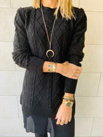 Black Cable Plisse Hem Dress