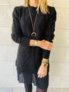 Black Cable Plisse Hem Dress