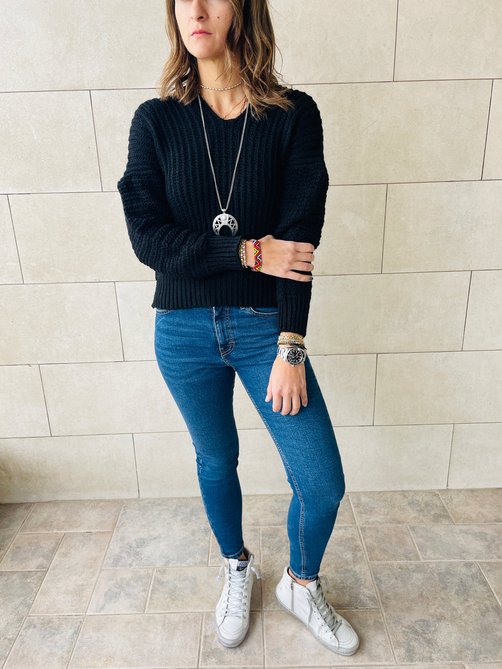 Black Slouch Knit Pullover