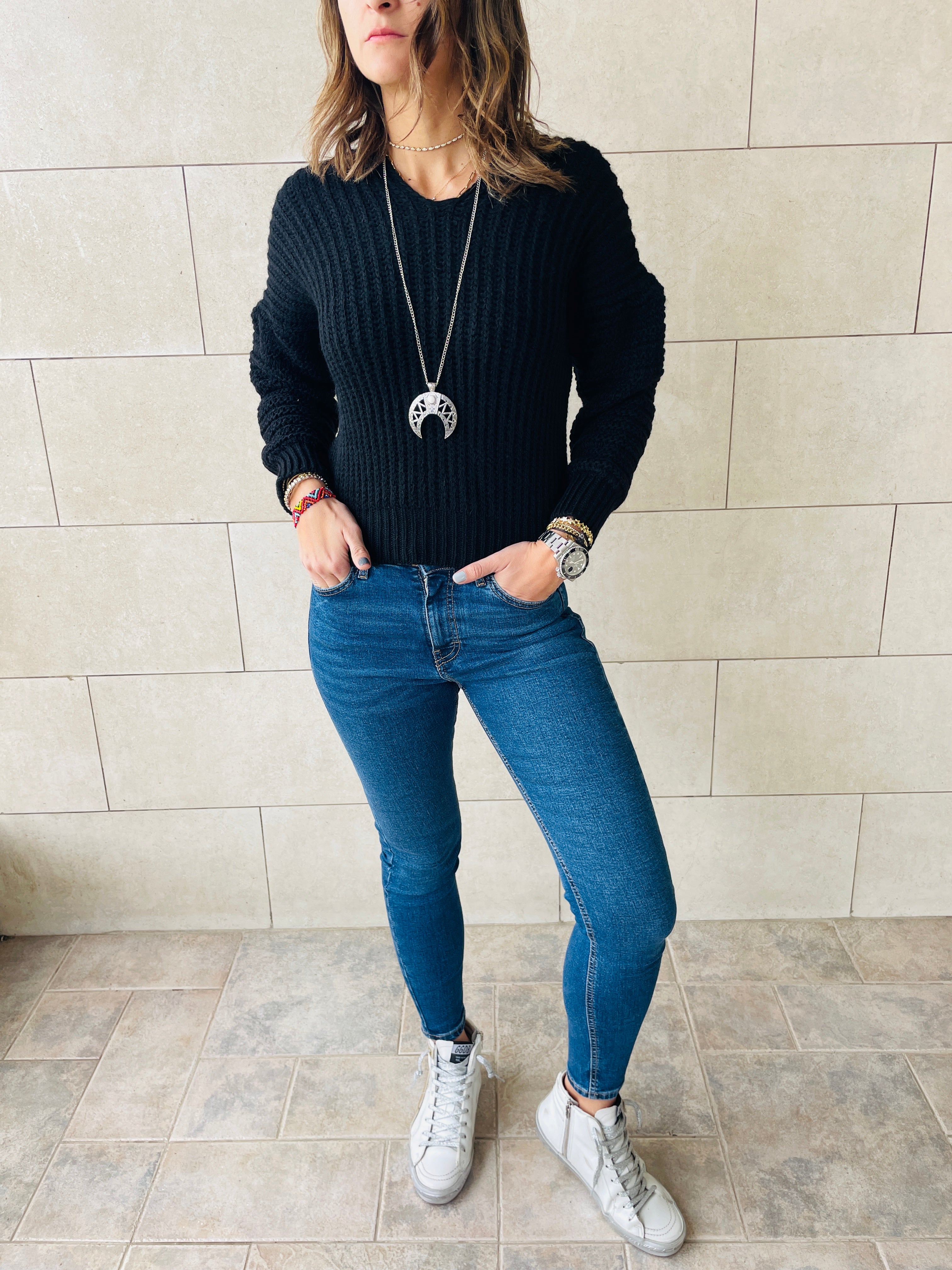 Black Slouch Knit Pullover