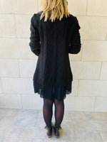 Black Cable Plisse Hem Dress