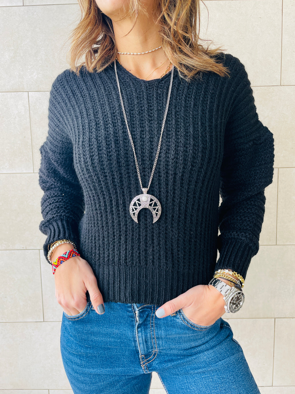 Black Slouch Knit Pullover