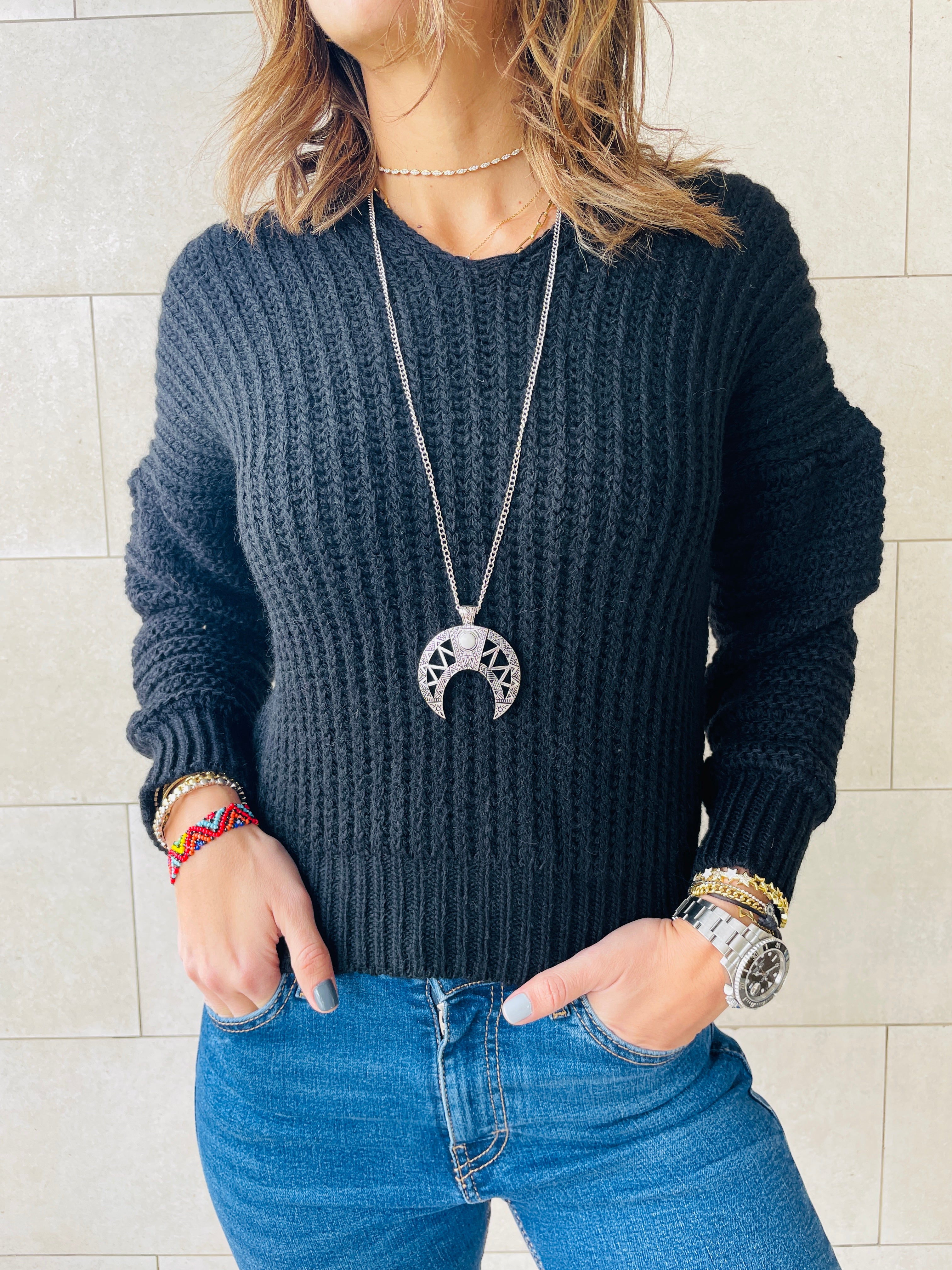 Black Slouch Knit Pullover