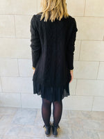 Black Cable Plisse Hem Dress