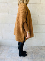 Camel Cable Knit High Neck Poncho