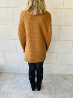 Camel Cable Knit High Neck Poncho