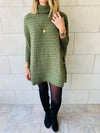 Olive Cable Knit High Neck Poncho