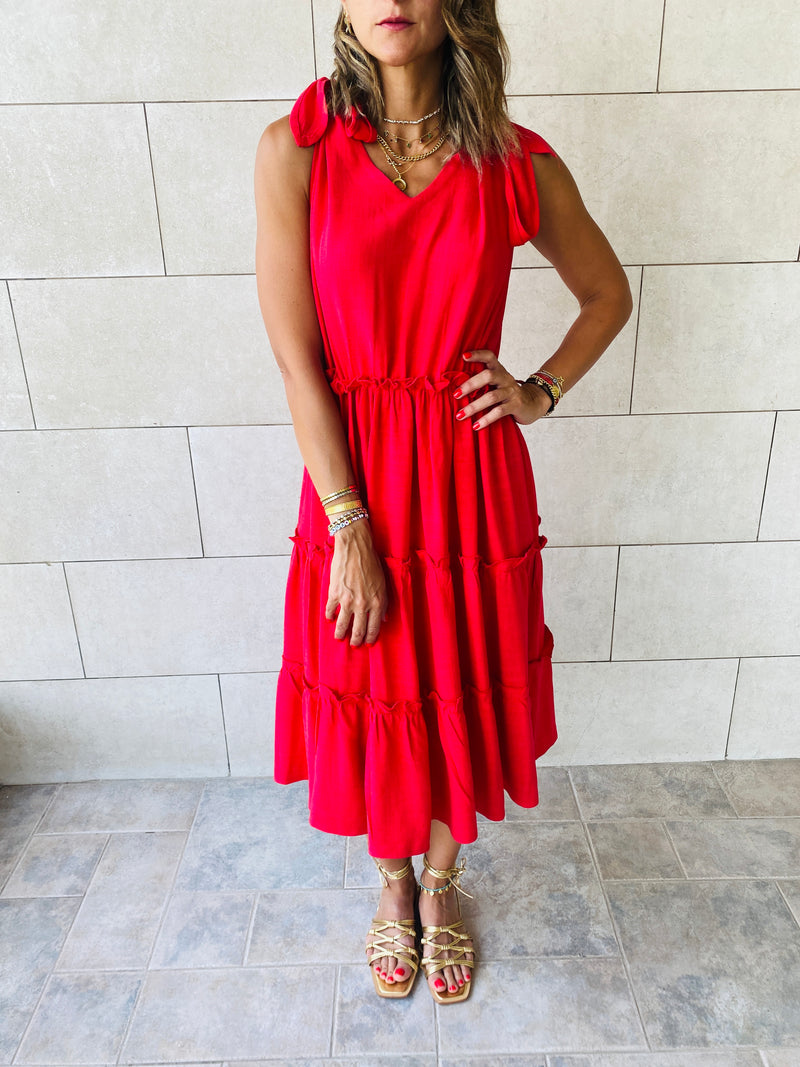 Red Island Walk Midi Dress