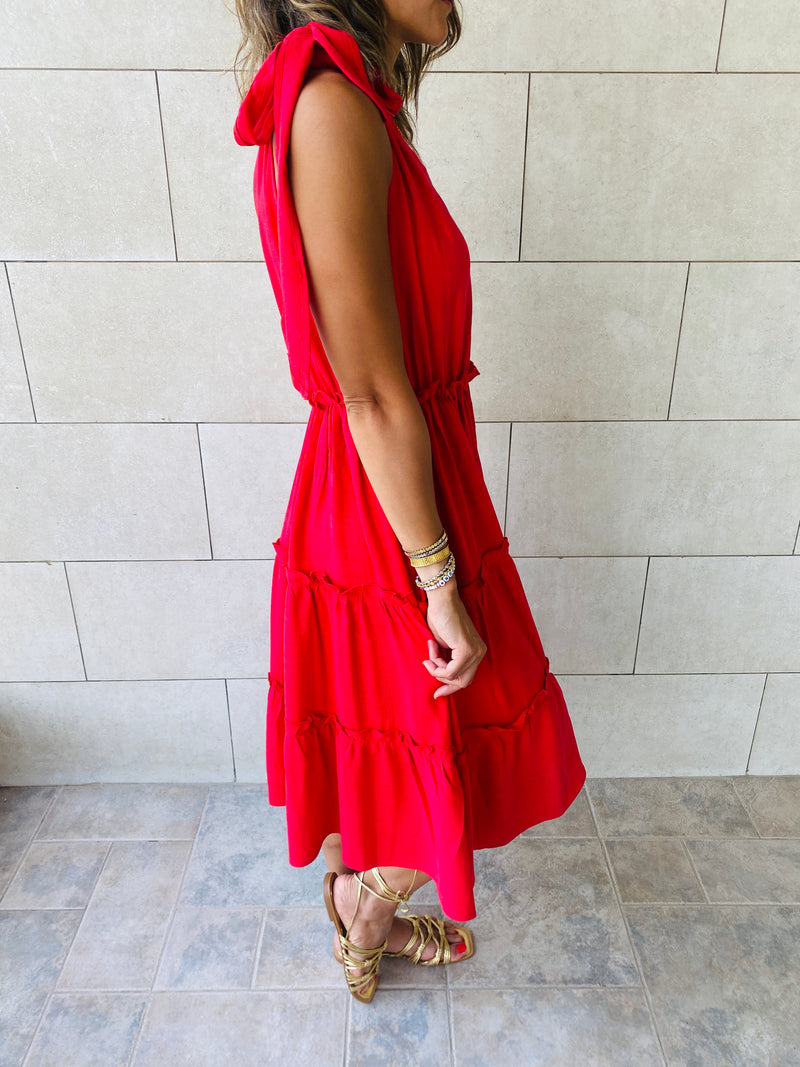 Red Island Walk Midi Dress