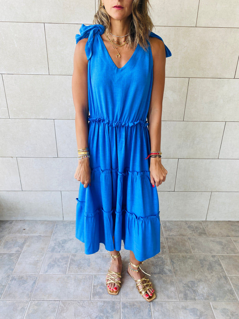 Blue Island Walk Midi Dress