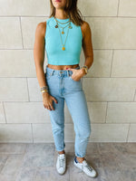 Aqua & Grey Crew Crop Top