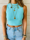 Aqua & Grey Crew Crop Top