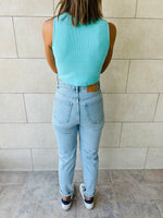 Aqua & Grey Crew Crop Top
