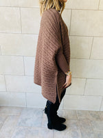 Brown Cable Knit High Neck Poncho