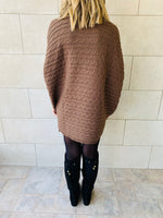 Brown Cable Knit High Neck Poncho