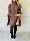 Brown Cable Knit High Neck Poncho