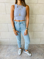 Aqua & Grey Crew Crop Top