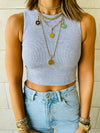 Aqua & Grey Crew Crop Top