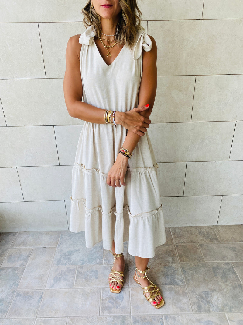 Beige Island Walk Midi Dress