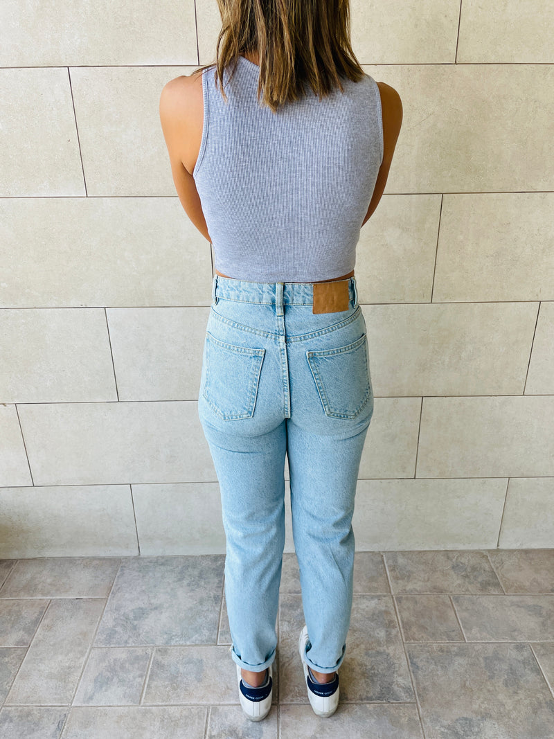 Aqua & Grey Crew Crop Top