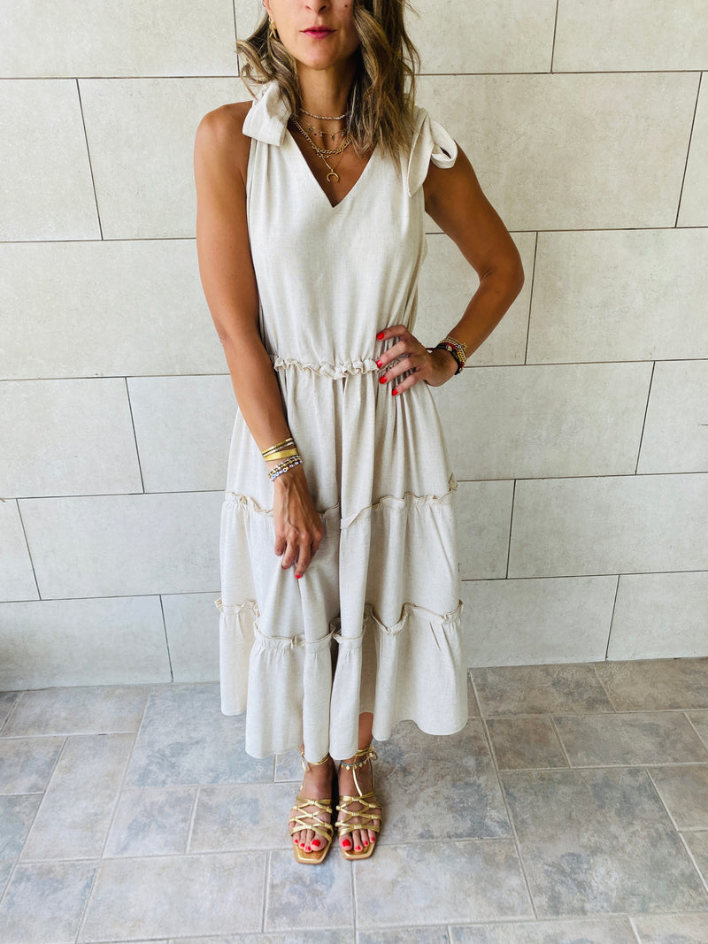 Beige Island Walk Midi Dress