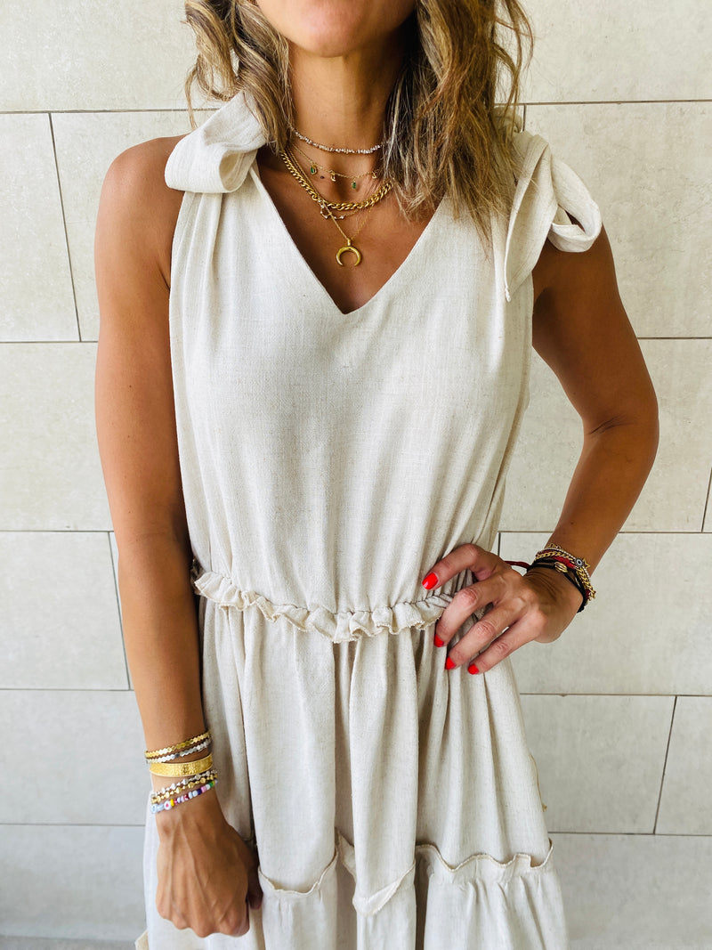 Beige Island Walk Midi Dress