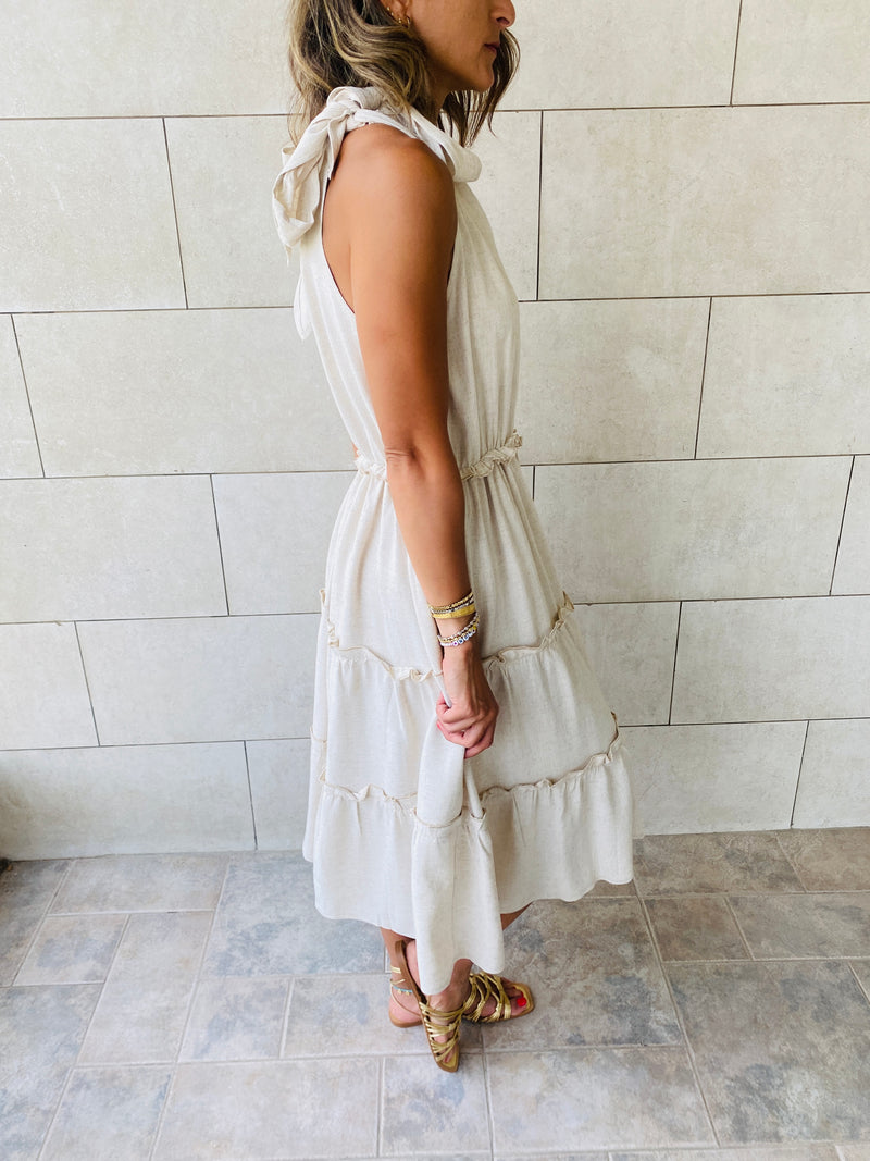 Beige Island Walk Midi Dress