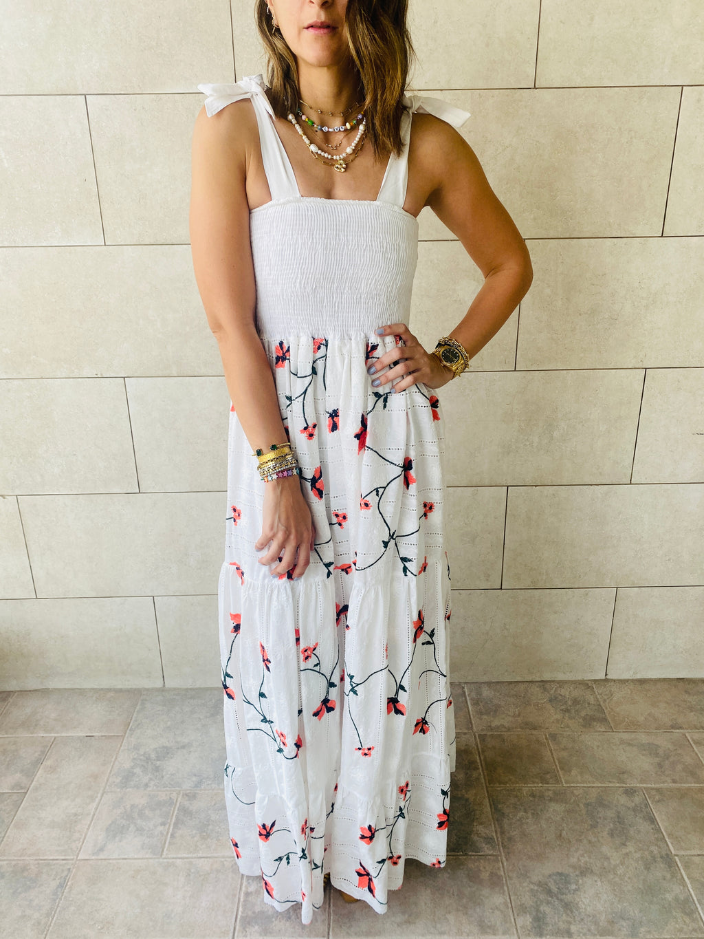 Red Embroidery Stroll Dress