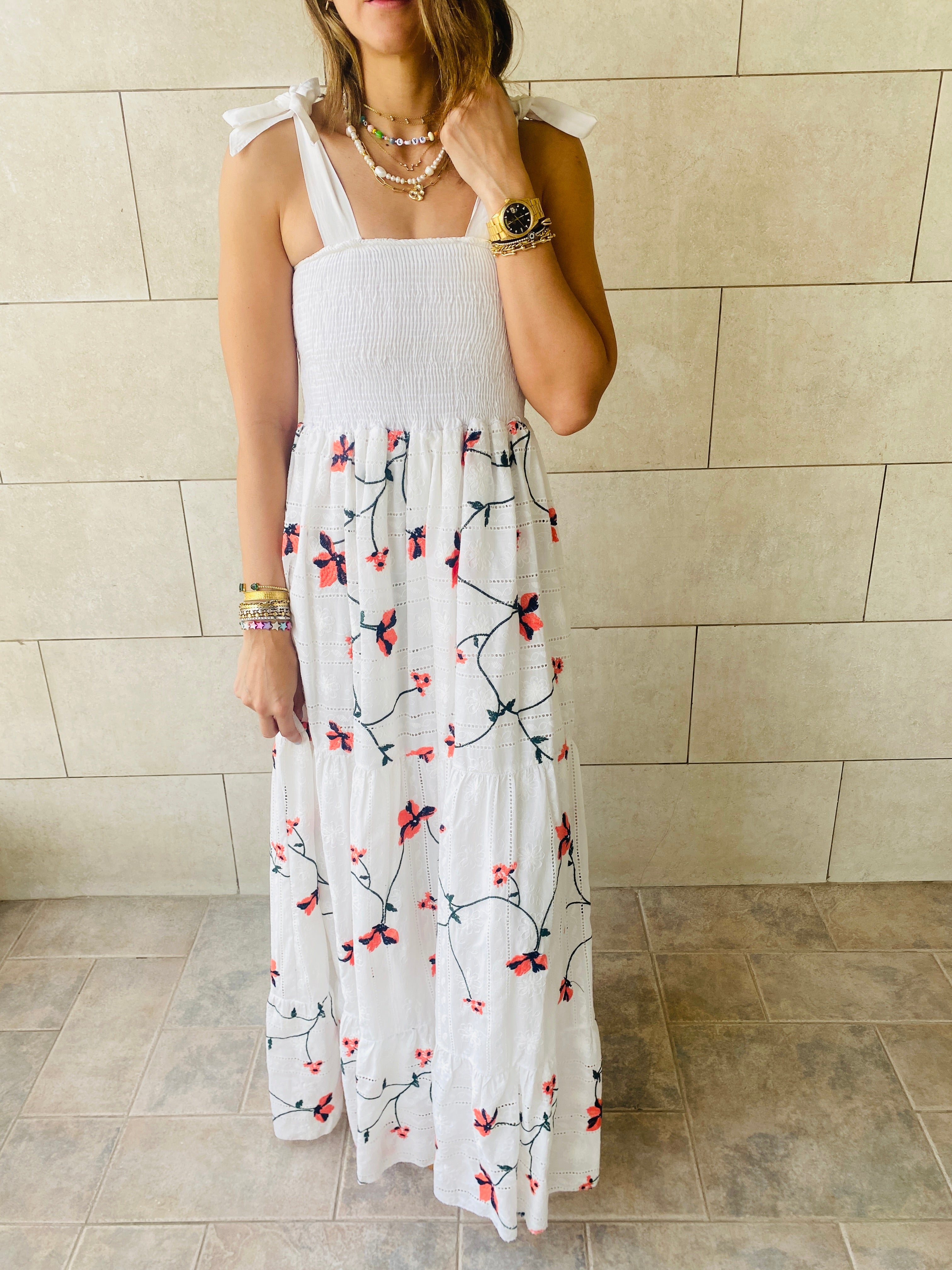 Red Embroidery Stroll Dress