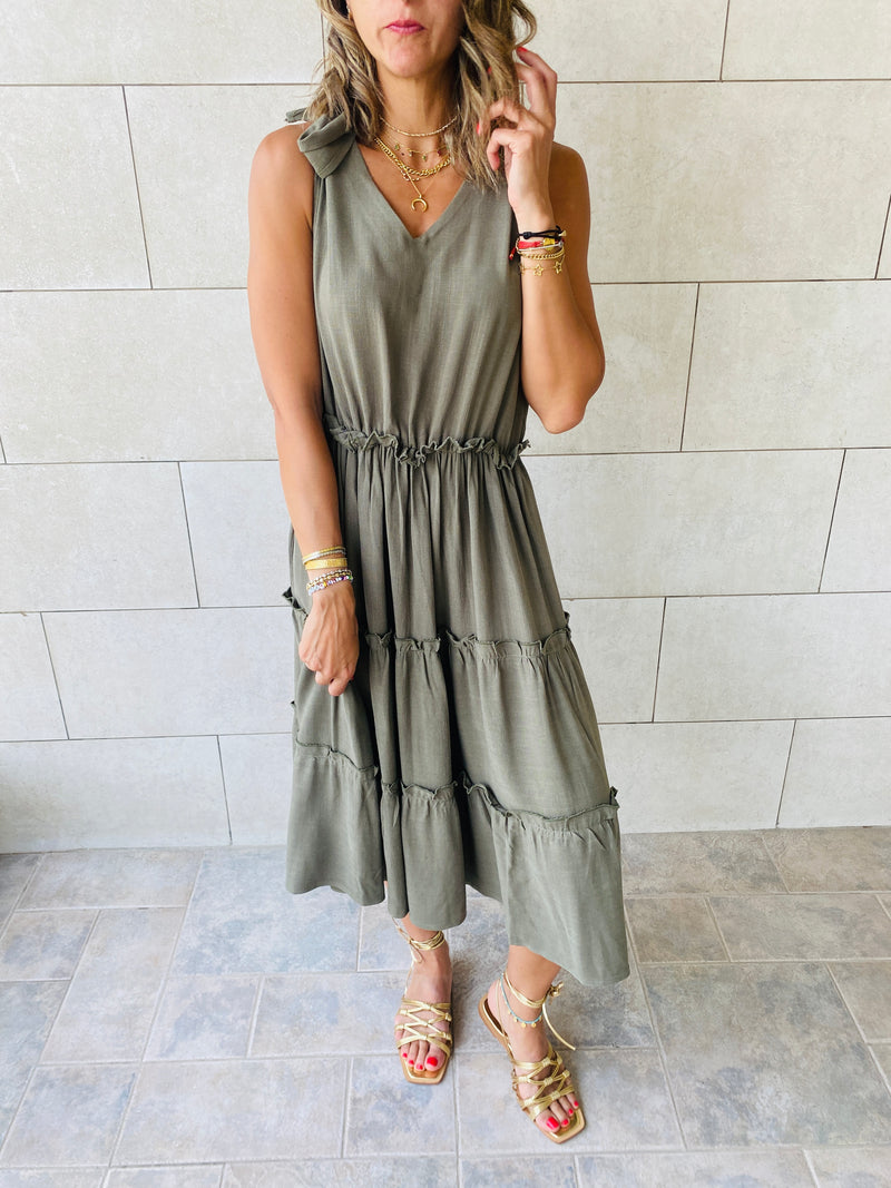 Olive Island Walk Midi Dress